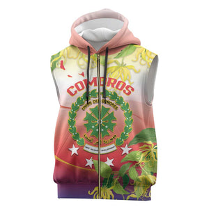 Personalized Comoros Sleeveless Zip Hoodie Coat Of Arms Mix Ylang Ylang Flower - African Pride