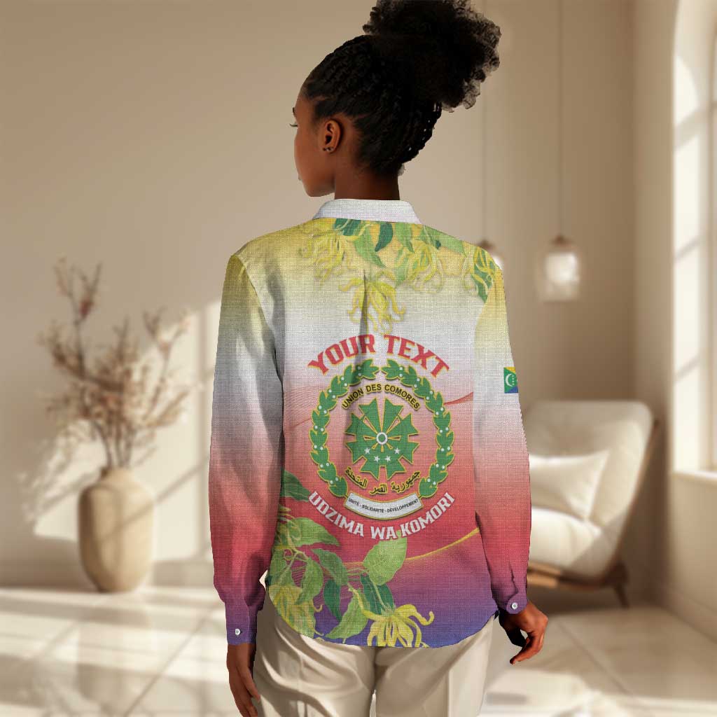 Personalized Comoros Women Casual Shirt Coat Of Arms Mix Ylang Ylang Flower LT14