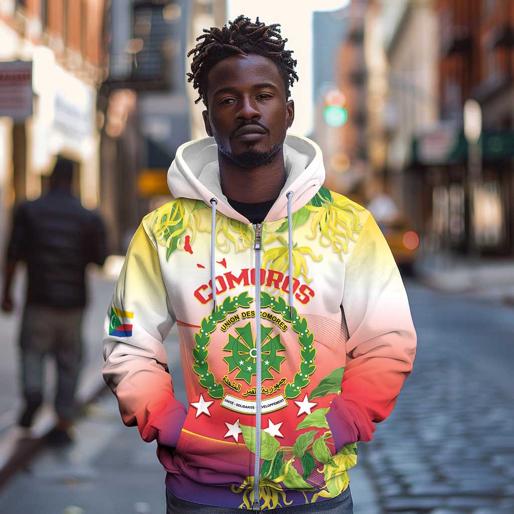 Personalized Comoros Zip Hoodie Coat Of Arms Mix Ylang Ylang Flower