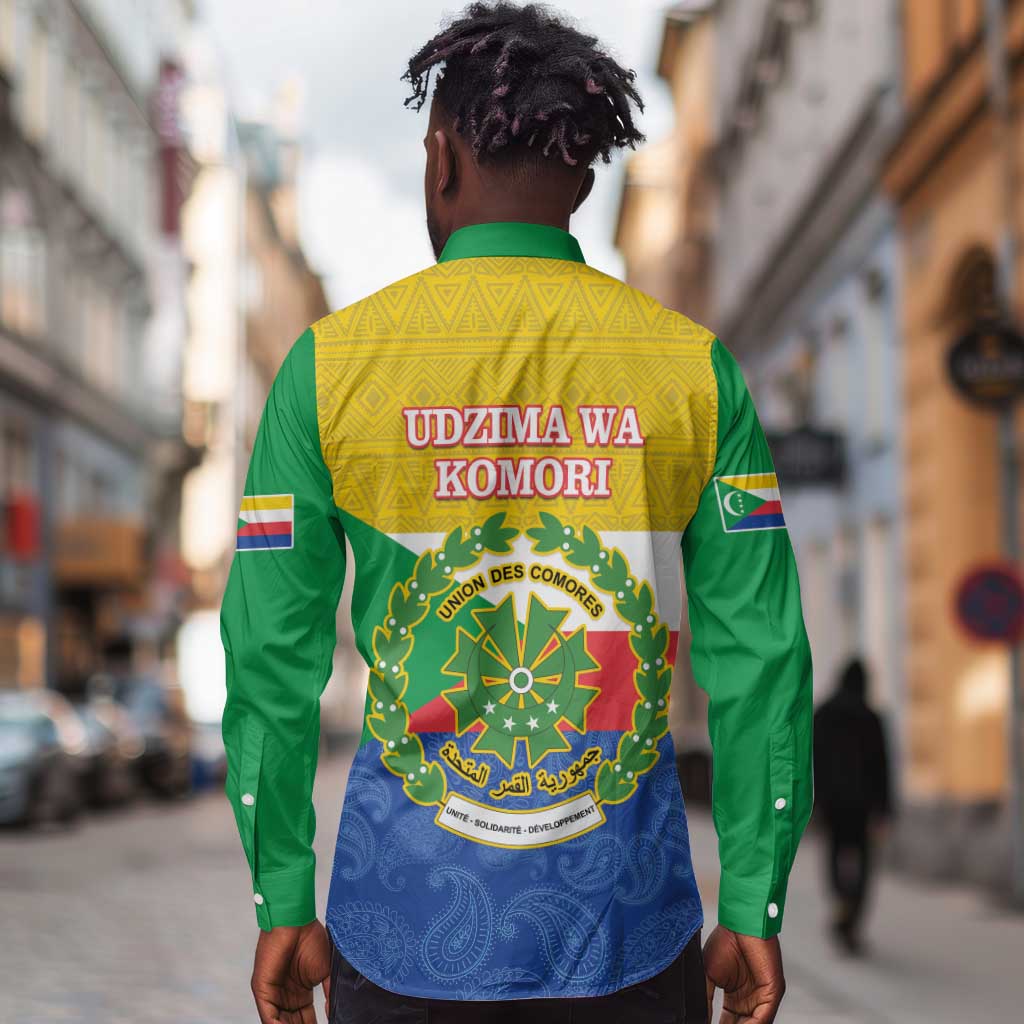 Afro Paisley Udzima wa Komori Long Sleeve Button Shirt Comoros Is In My DNA