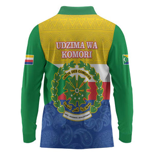 Afro Paisley Udzima wa Komori Long Sleeve Polo Shirt Comoros Is In My DNA