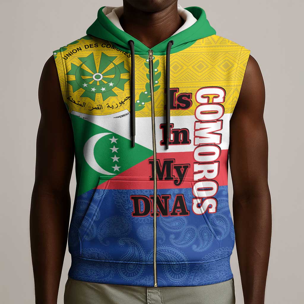 Afro Paisley Udzima wa Komori Sleeveless Zip Hoodie Comoros Is In My DNA - African Pride