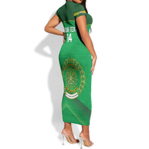 Custom Comoros Football Short Sleeve Bodycon Dress Allez Les Coelacantes LT14