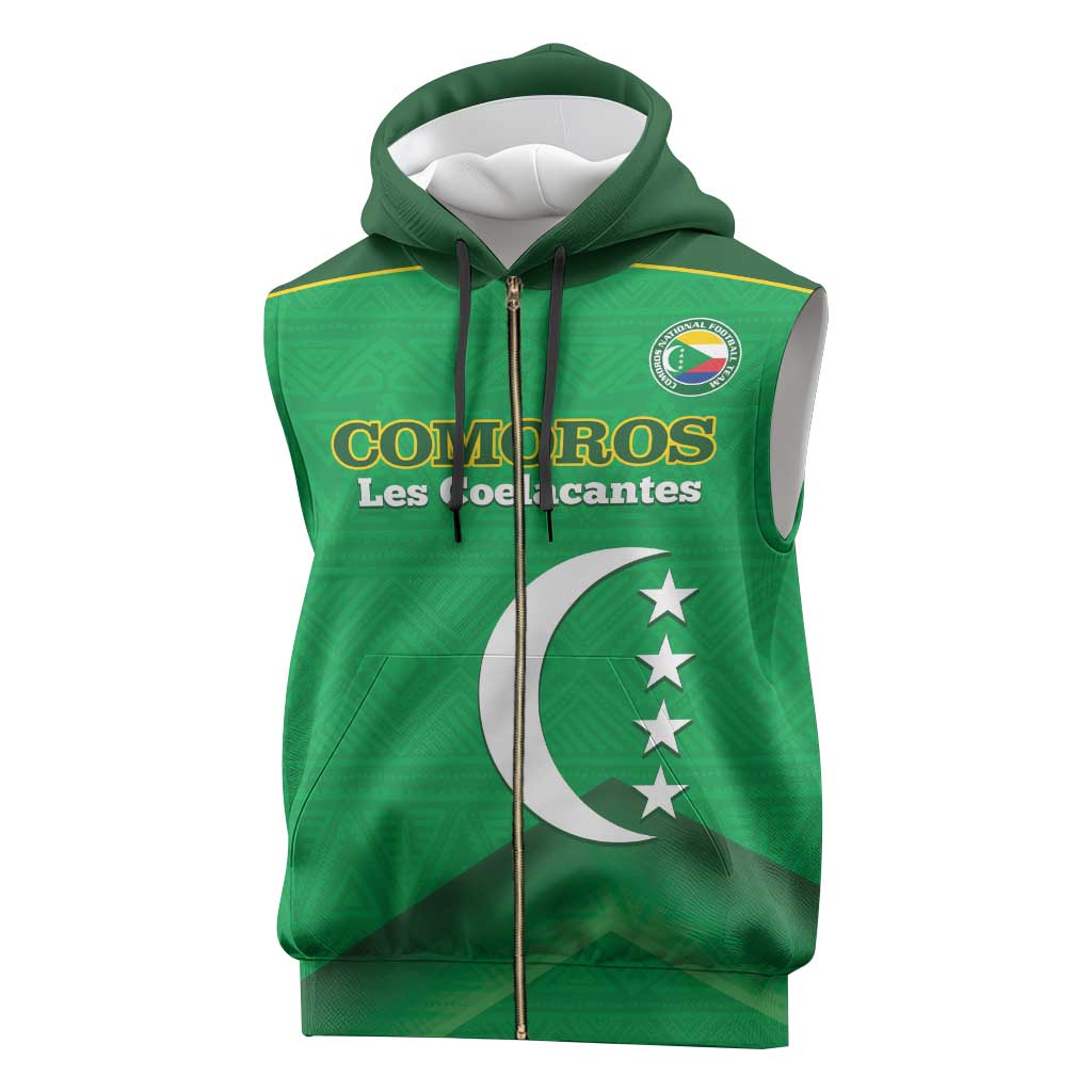 Custom Comoros Football Sleeveless Zip Hoodie Allez Les Coelacantes - African Pride