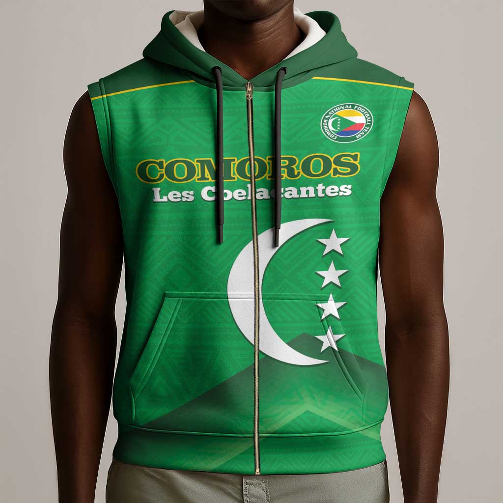 Custom Comoros Football Sleeveless Zip Hoodie Allez Les Coelacantes - African Pride