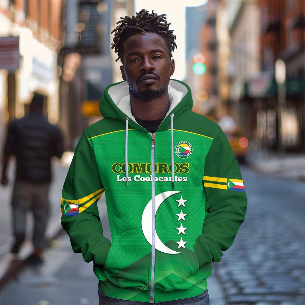 Custom Comoros Football Zip Hoodie Allez Les Coelacantes