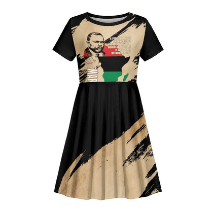 Marcus Garvey Day Kid Short Sleeve Dress UNIA Flag Mix African Map - African Pride