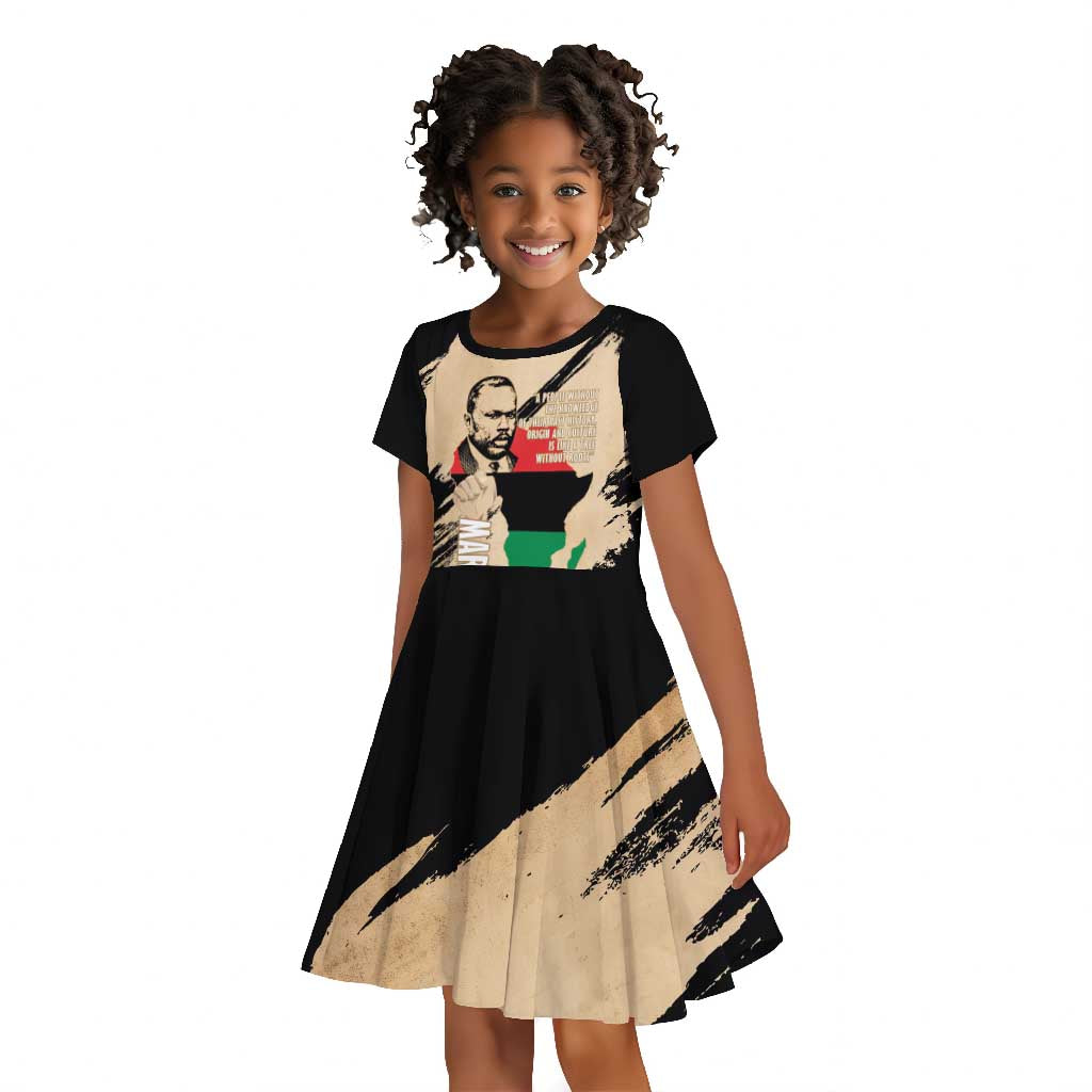 Marcus Garvey Day Kid Short Sleeve Dress UNIA Flag Mix African Map - African Pride