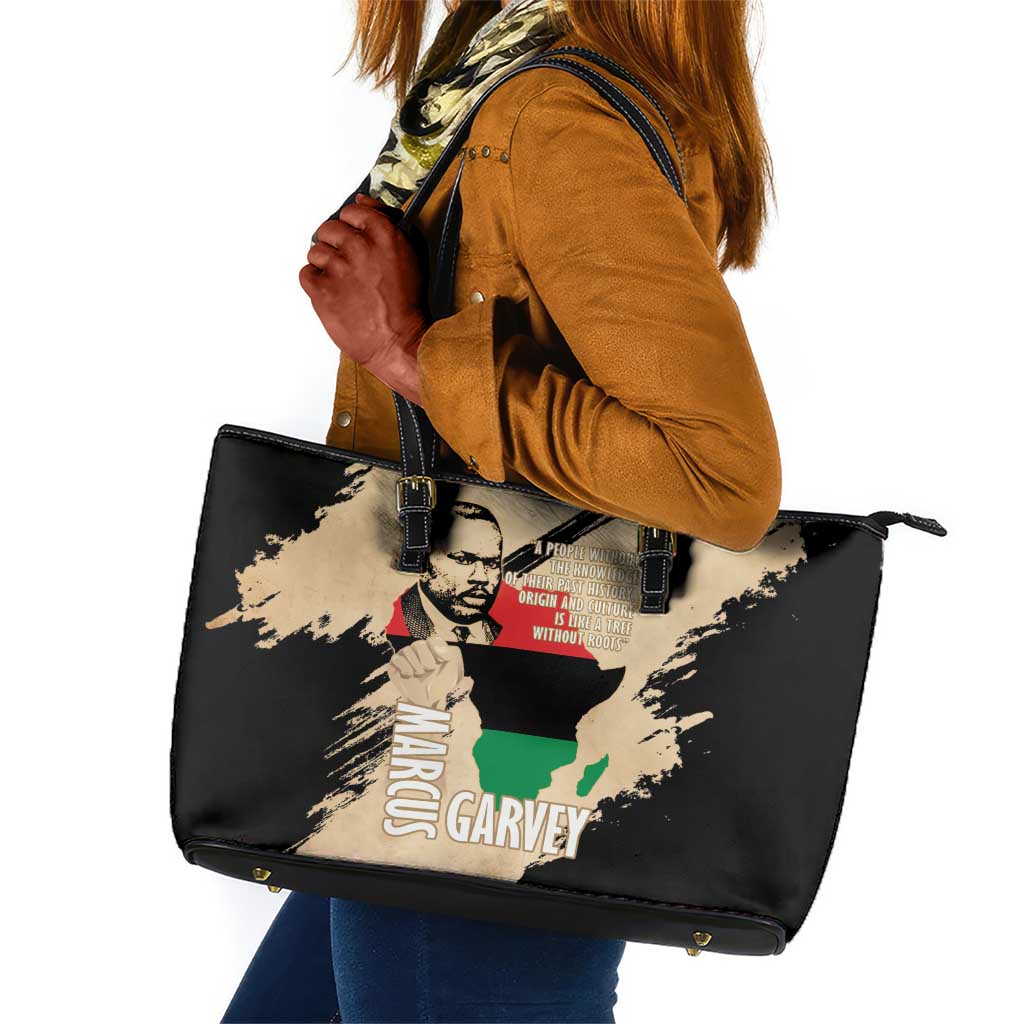 Marcus Garvey Day Leather Tote Bag UNIA Flag Mix African Map - African Pride