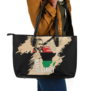 Marcus Garvey Day Leather Tote Bag UNIA Flag Mix African Map - African Pride