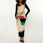 Marcus Garvey Day Long Sleeve Bodycon Dress UNIA Flag Mix African Map - African Pride