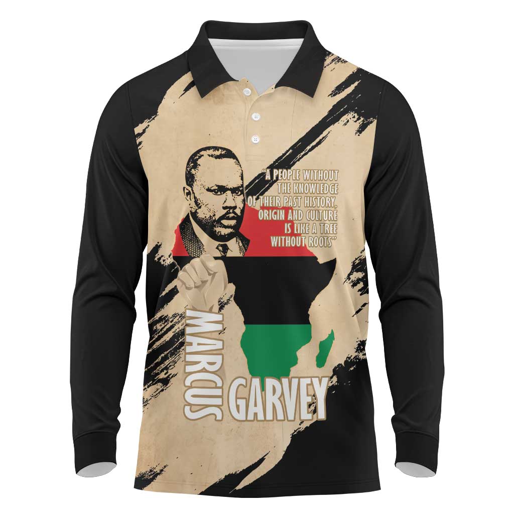 Marcus Garvey Day Long Sleeve Polo Shirt UNIA Flag Mix African Map - African Pride