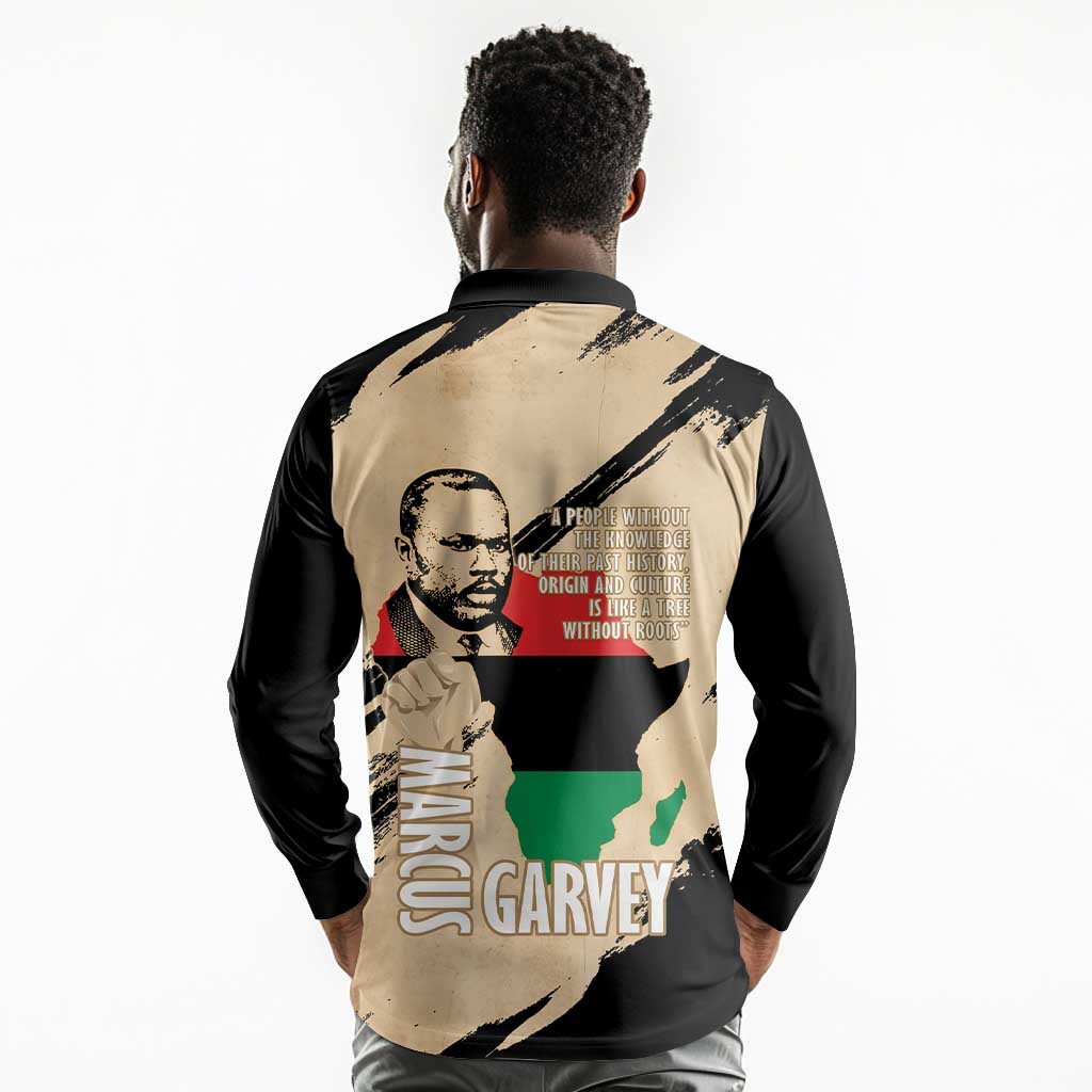Marcus Garvey Day Long Sleeve Polo Shirt UNIA Flag Mix African Map - African Pride