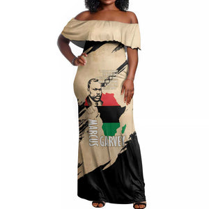 Marcus Garvey Day Off Shoulder Maxi Dress UNIA Flag Mix African Map - African Pride