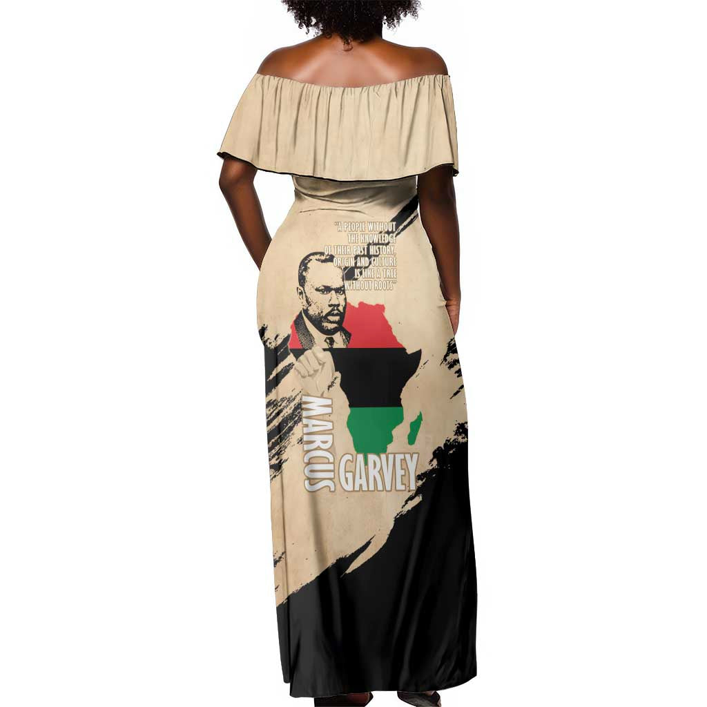 Marcus Garvey Day Off Shoulder Maxi Dress UNIA Flag Mix African Map - African Pride