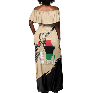 Marcus Garvey Day Off Shoulder Maxi Dress UNIA Flag Mix African Map - African Pride