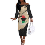 Marcus Garvey Day Off The Shoulder Long Sleeve Dress UNIA Flag Mix African Map - African Pride