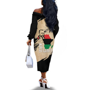 Marcus Garvey Day Off The Shoulder Long Sleeve Dress UNIA Flag Mix African Map - African Pride