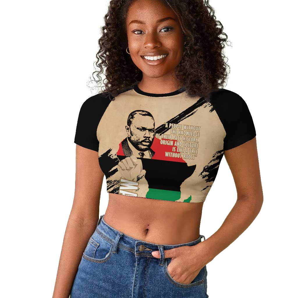 Marcus Garvey Day Raglan Cropped T shirt UNIA Flag Mix African Map - African Pride