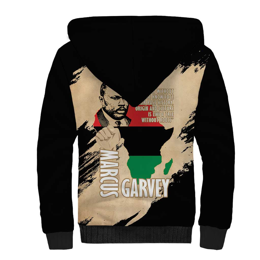 Marcus Garvey Day Sherpa Hoodie UNIA Flag Mix African Map - African Pride