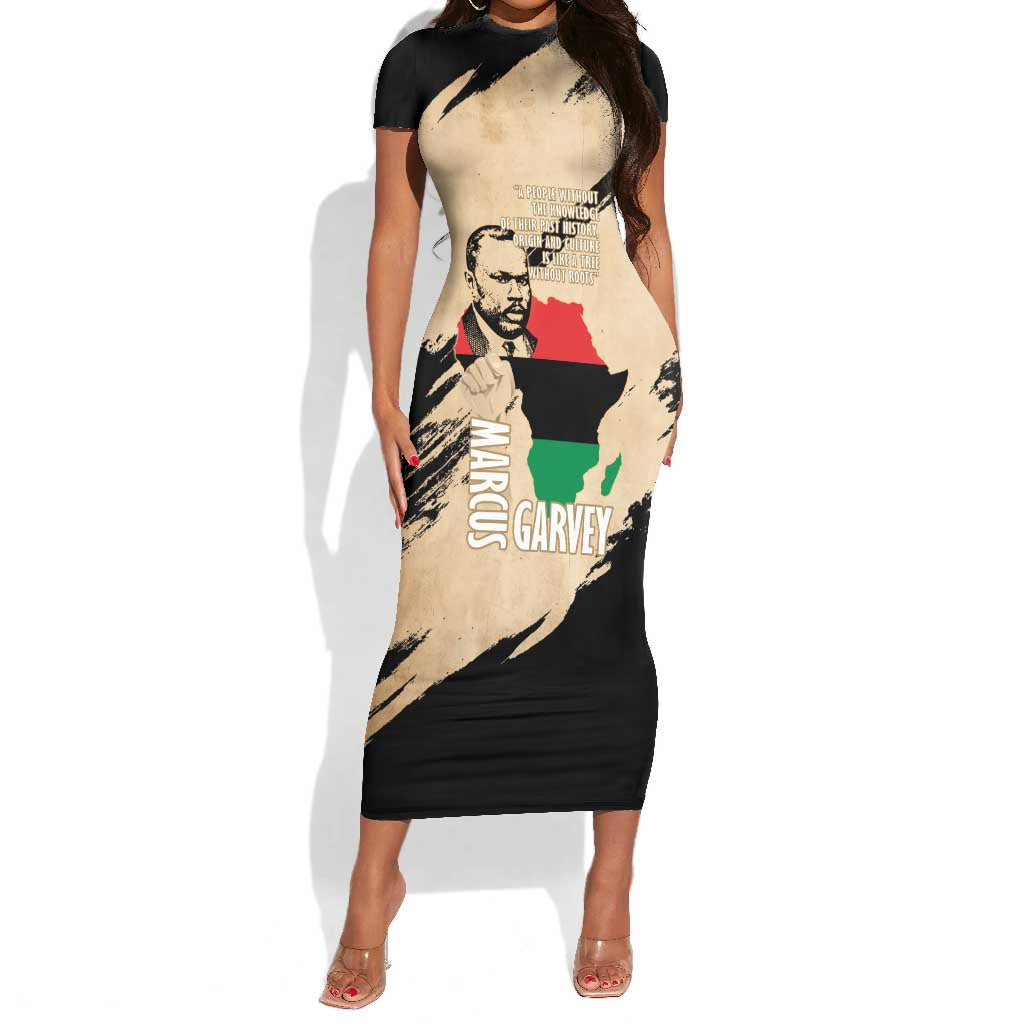 Marcus Garvey Day Short Sleeve Bodycon Dress UNIA Flag Mix African Map - African Pride