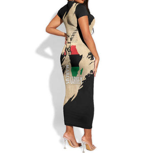 Marcus Garvey Day Short Sleeve Bodycon Dress UNIA Flag Mix African Map - African Pride