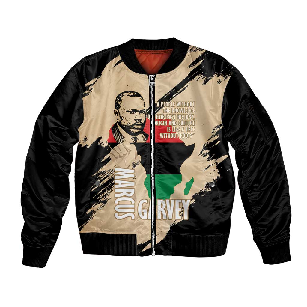 Marcus Garvey Day Sleeve Zip Bomber Jacket UNIA Flag Mix African Map - African Pride