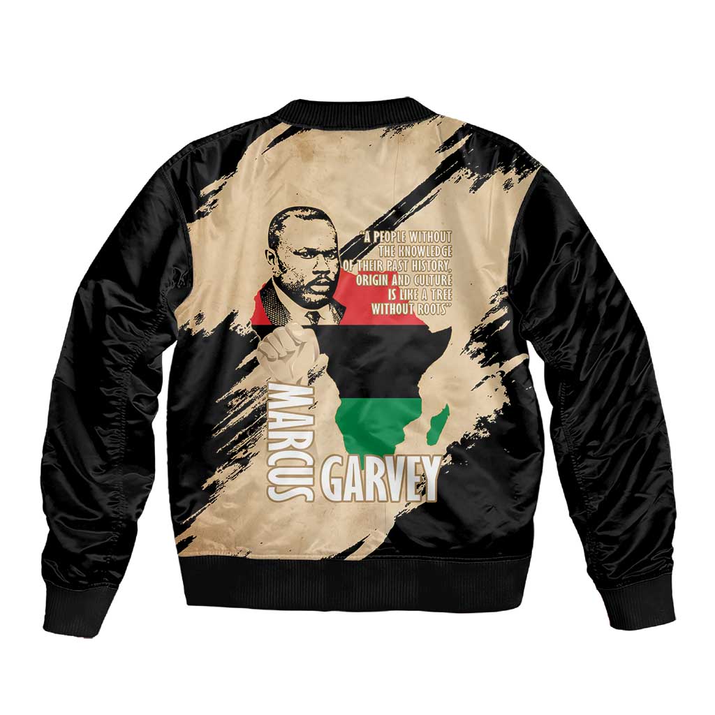 Marcus Garvey Day Sleeve Zip Bomber Jacket UNIA Flag Mix African Map - African Pride