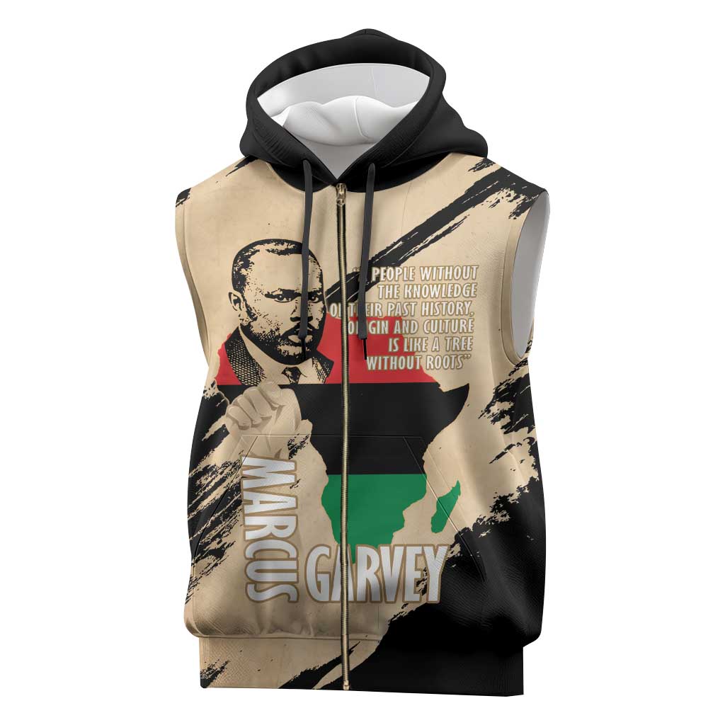 Marcus Garvey Day Sleeveless Zip Hoodie UNIA Flag Mix African Map - African Pride