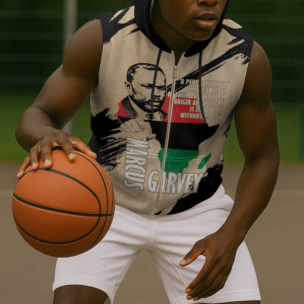 Marcus Garvey Day Sleeveless Zip Hoodie UNIA Flag Mix African Map - African Pride