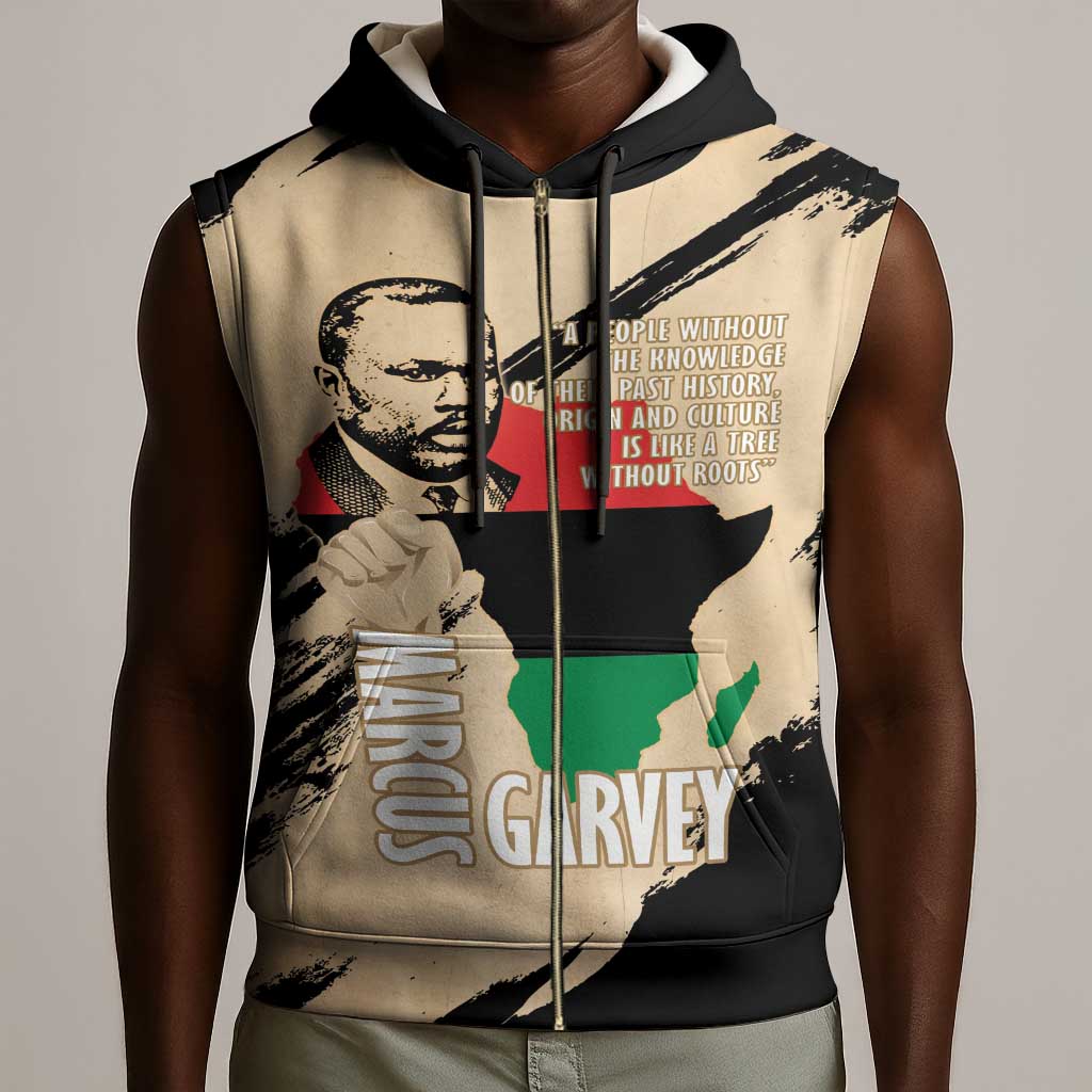 Marcus Garvey Day Sleeveless Zip Hoodie UNIA Flag Mix African Map - African Pride