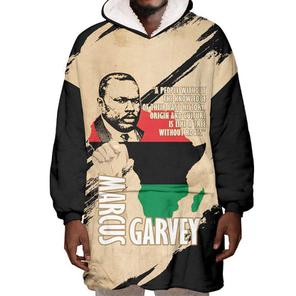 Marcus Garvey Day Wearable Blanket Hoodie UNIA Flag Mix African Map - African Pride