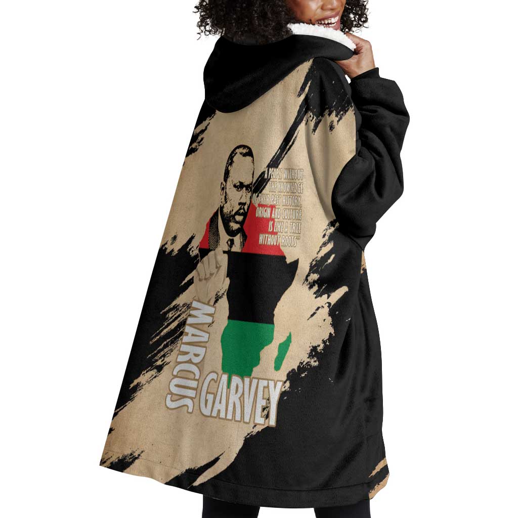 Marcus Garvey Day Wearable Blanket Hoodie UNIA Flag Mix African Map - African Pride
