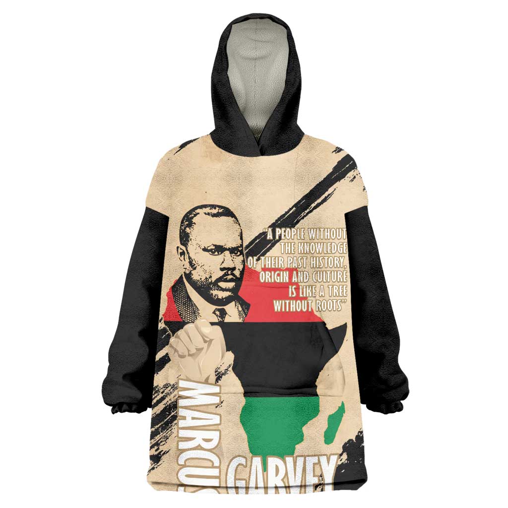 Marcus Garvey Day Wearable Blanket Hoodie UNIA Flag Mix African Map - African Pride