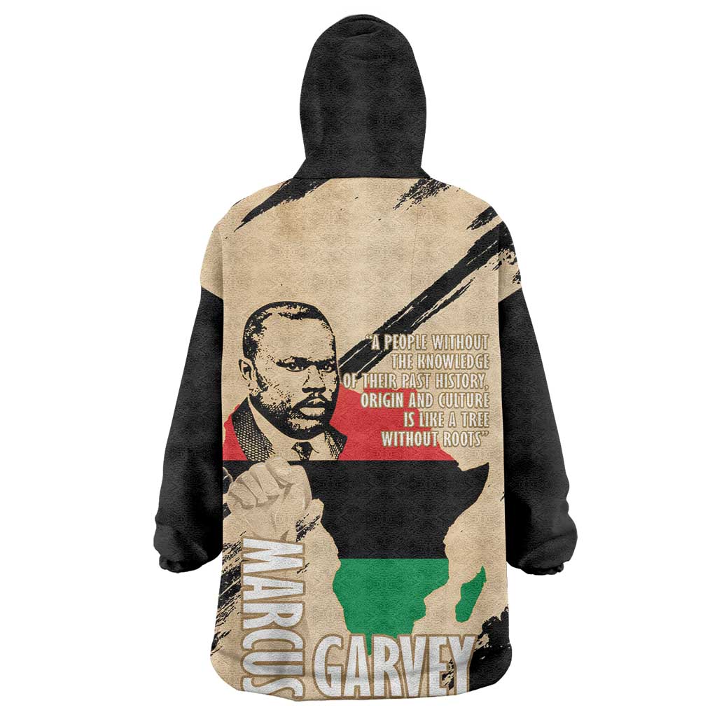 Marcus Garvey Day Wearable Blanket Hoodie UNIA Flag Mix African Map - African Pride