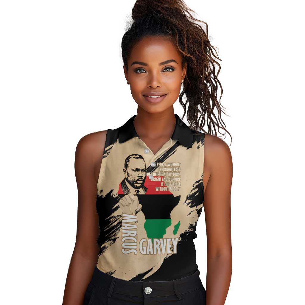 Marcus Garvey Day Women Sleeveless Polo Shirt UNIA Flag Mix African Map - African Pride