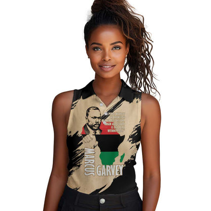 Marcus Garvey Day Women Sleeveless Polo Shirt UNIA Flag Mix African Map - African Pride