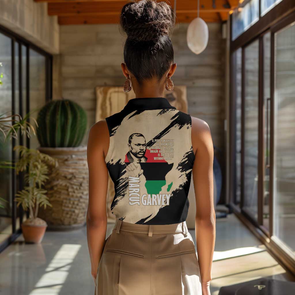 Marcus Garvey Day Women Sleeveless Polo Shirt UNIA Flag Mix African Map - African Pride