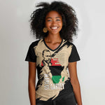 Marcus Garvey Day Women V-Neck T-Shirt UNIA Flag Mix African Map - African Pride
