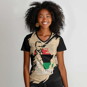 Marcus Garvey Day Women V-Neck T-Shirt UNIA Flag Mix African Map - African Pride