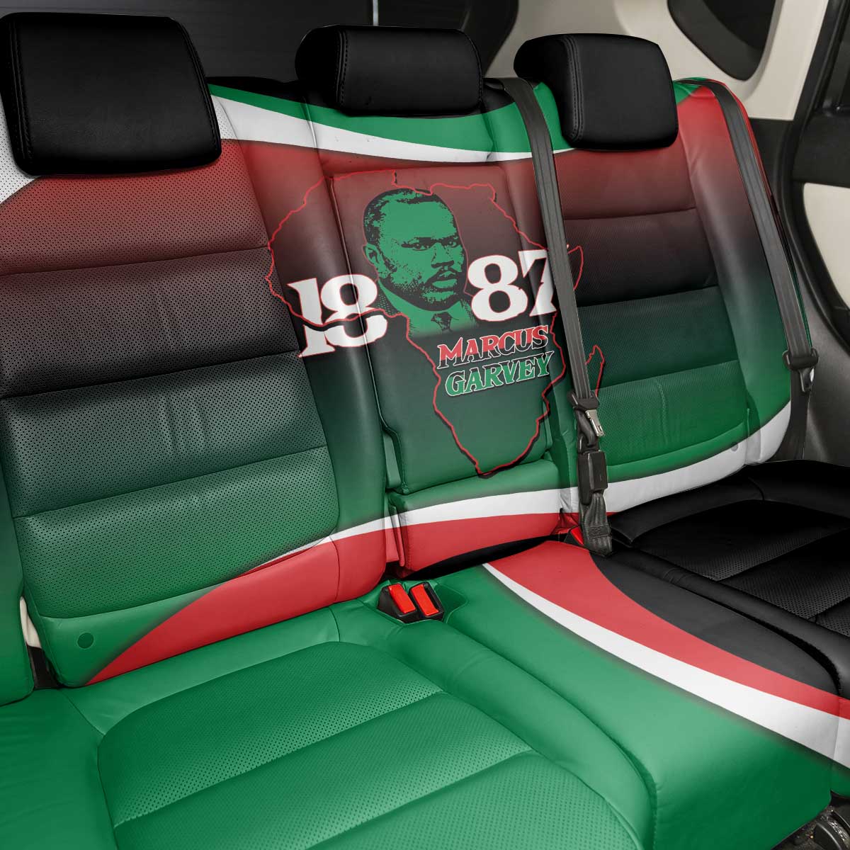 Marcus Garvey 1887 Back Car Seat Cover African Map Curves Style - African Pride