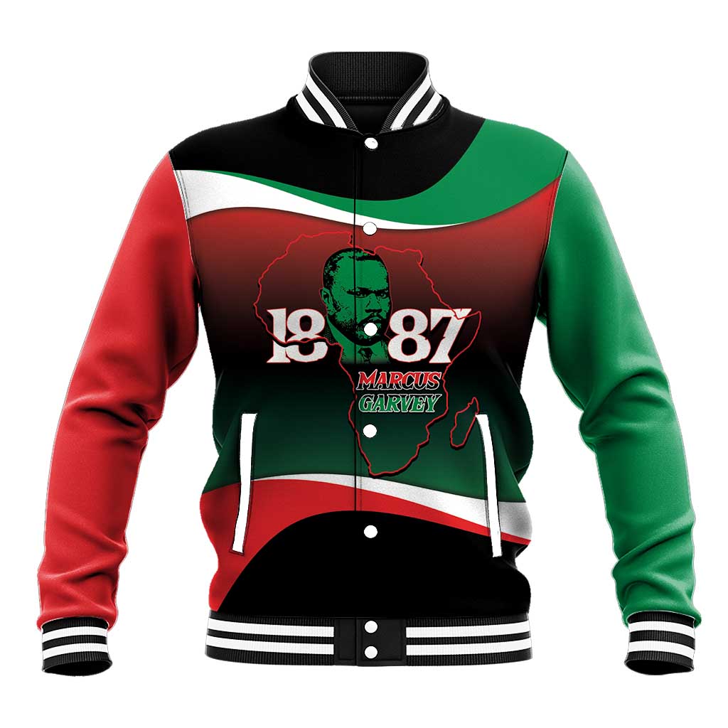 Marcus Garvey 1887 Baseball Jacket African Map Curves Style - African Pride
