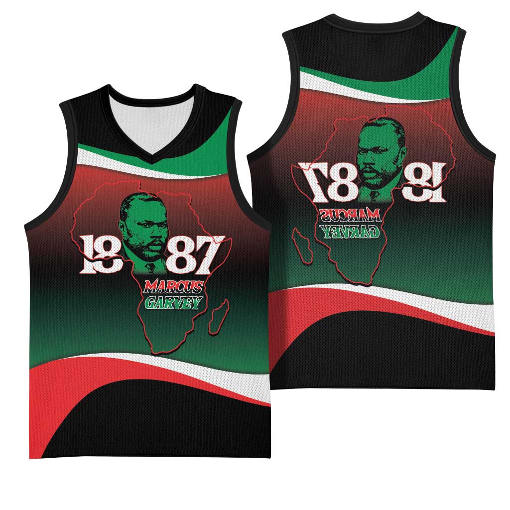 Marcus Garvey 1887 Basketball Jersey African Map Curves Style - African Pride