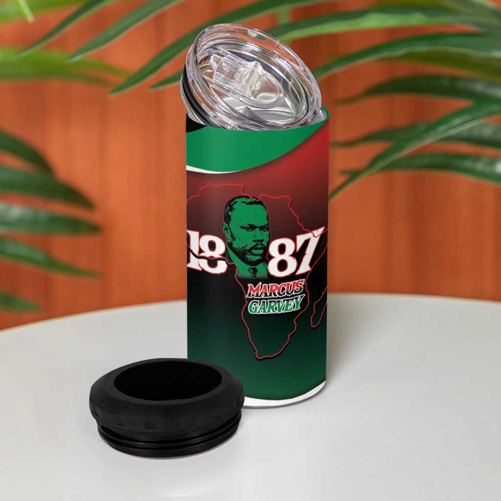 Marcus Garvey 1887 4 in 1 Can Cooler Tumbler African Map Curves Style - African Pride