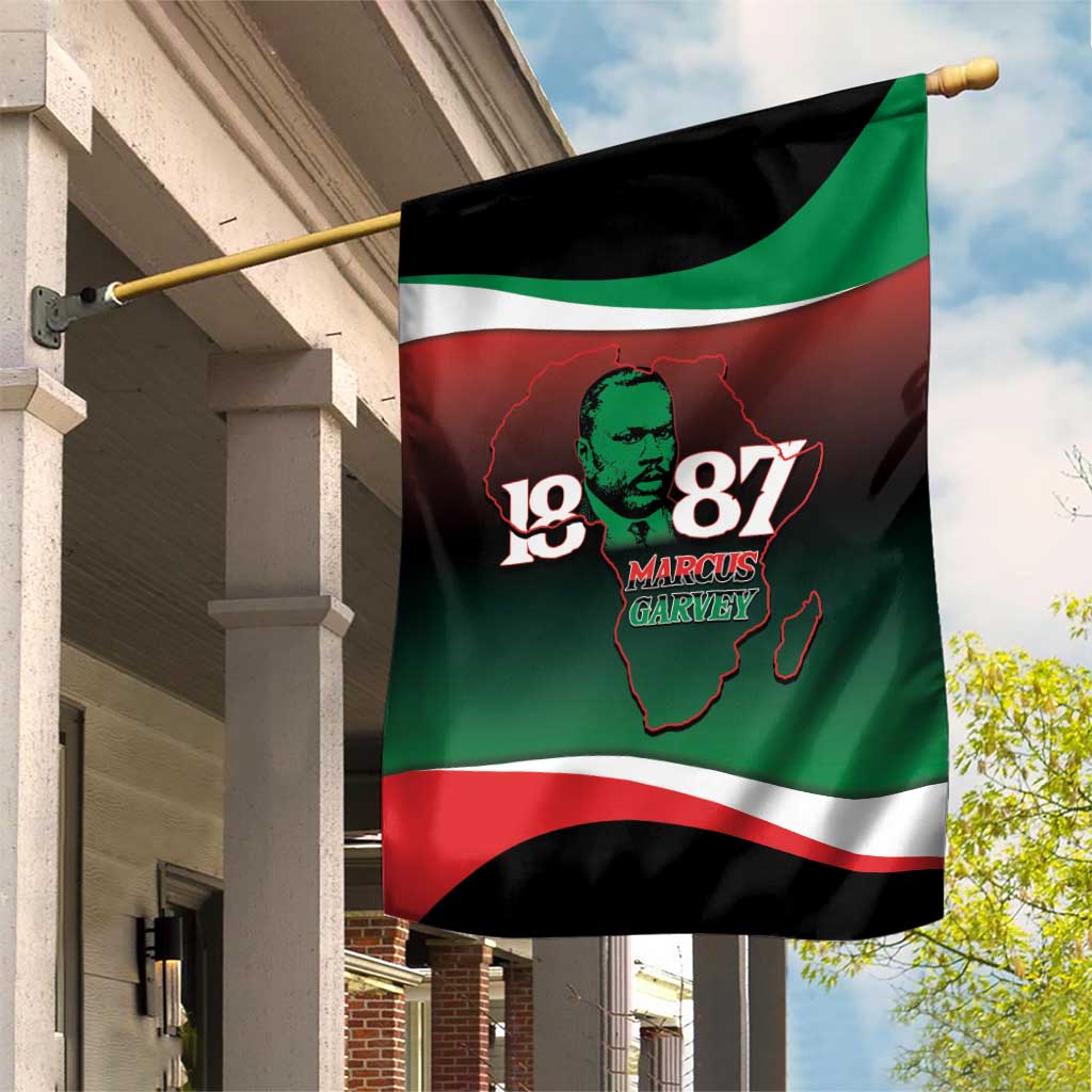 Marcus Garvey 1887 Garden Flag African Map Curves Style - African Pride