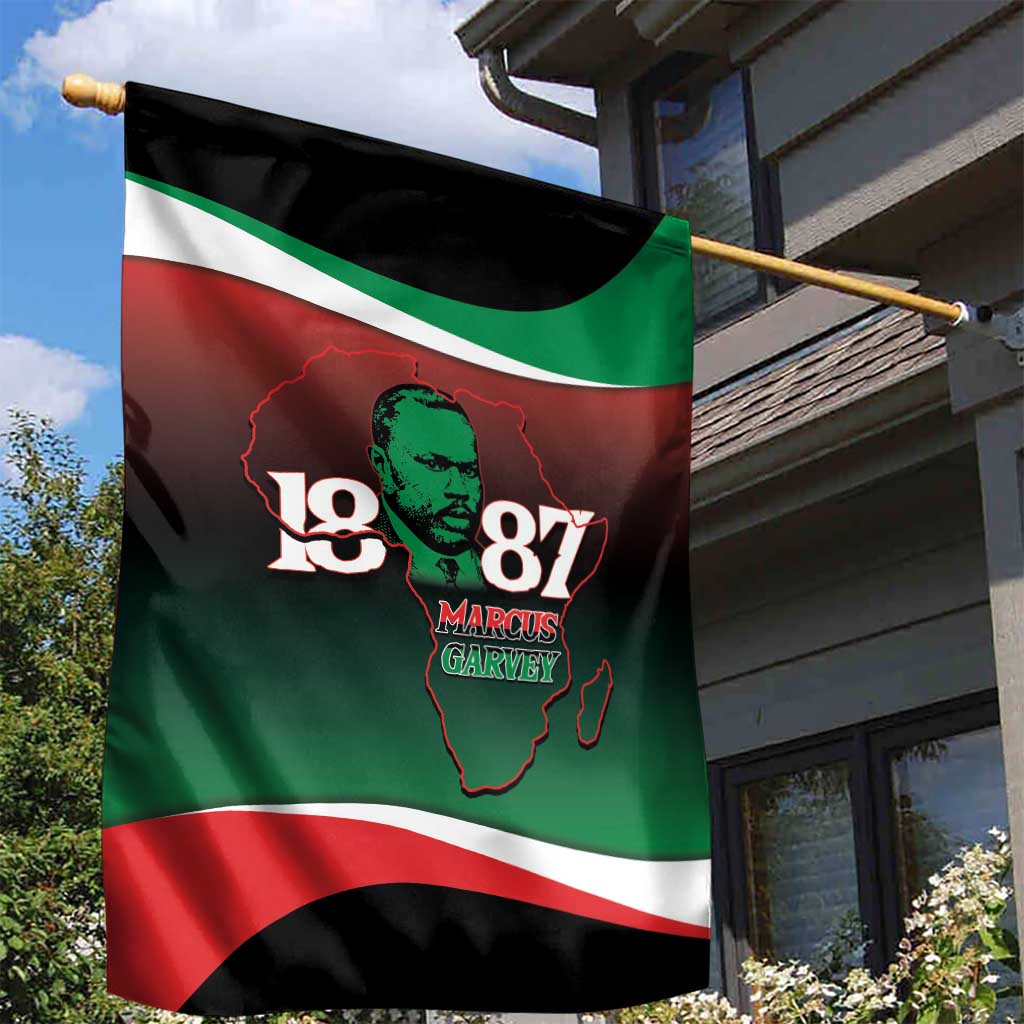 Marcus Garvey 1887 Garden Flag African Map Curves Style - African Pride