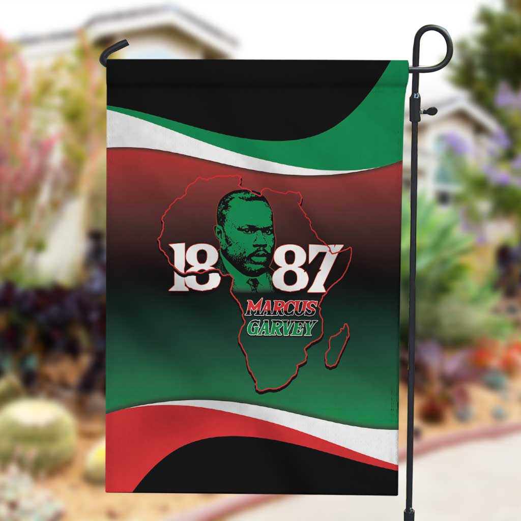 Marcus Garvey 1887 Garden Flag African Map Curves Style - African Pride