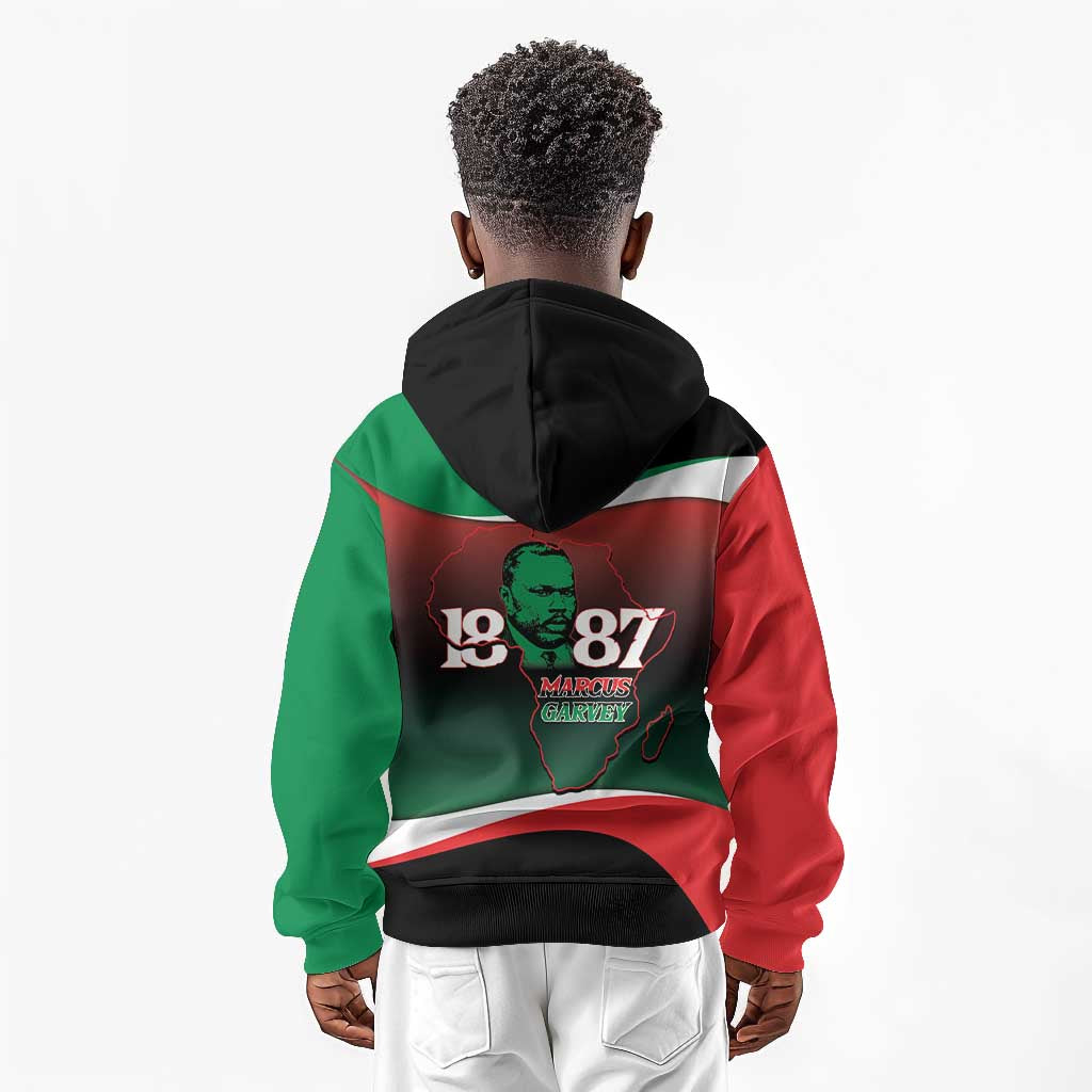 Marcus Garvey 1887 Kid Hoodie African Map Curves Style - African Pride