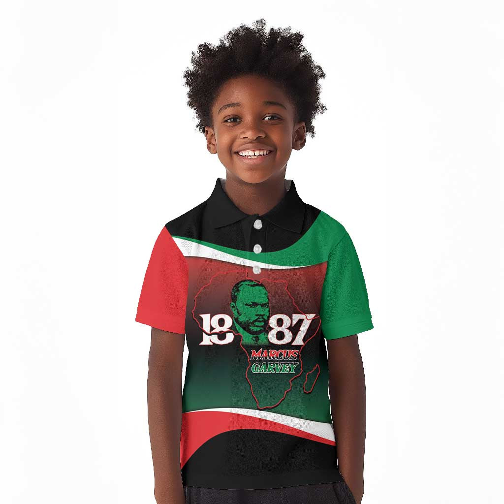 Marcus Garvey 1887 Kid Polo Shirt African Map Curves Style - African Pride