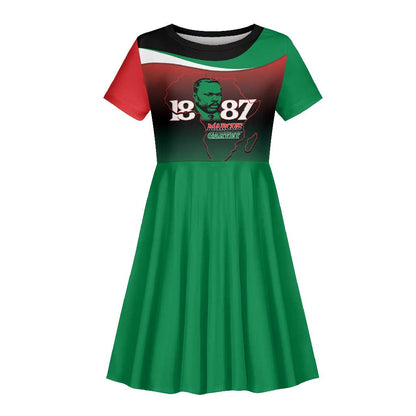 Marcus Garvey 1887 Kid Short Sleeve Dress African Map Curves Style - African Pride